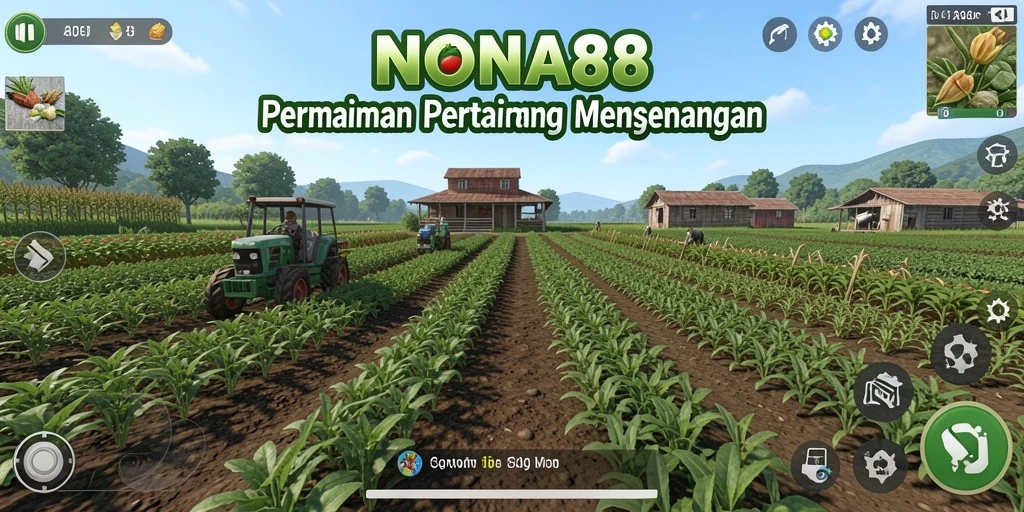 Screenshot gameplay NONA88 menampilkan ladang yang subur dan penuh warna.