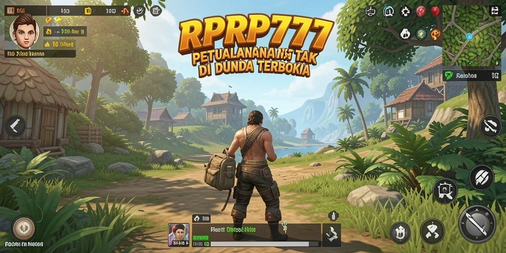 Screenshot gameplay RPRP777 menampilkan petualangan di dunia terbuka yang luas.