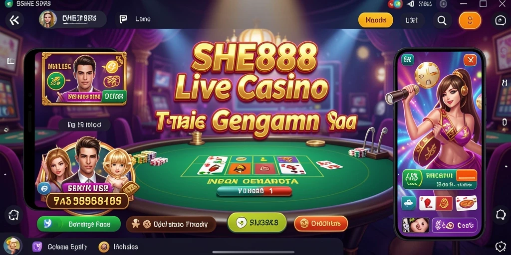Screenshot gameplay SHE888 menampilkan dealer profesional dan suasana kasino yang mendebarkan.
