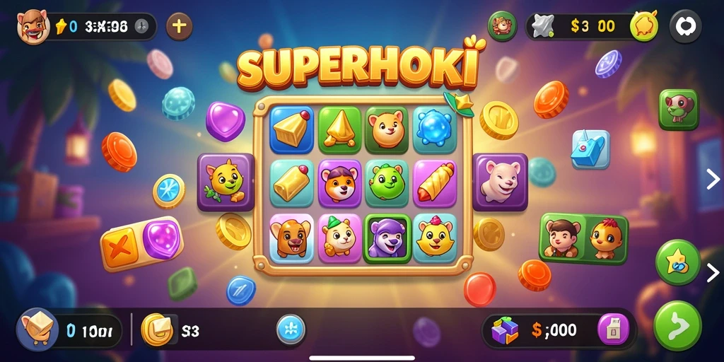 Tangkapan layar gameplay SUPERHOKI yang menarik dan penuh warna.