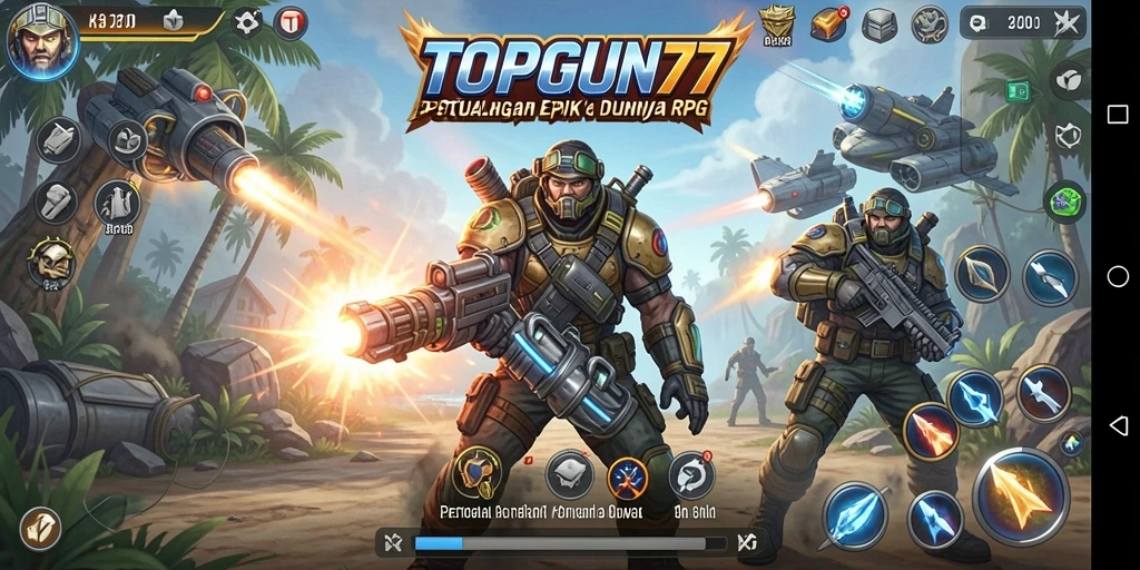 Screenshot utama menunjukkan pertarungan epik dalam permainan RPG.